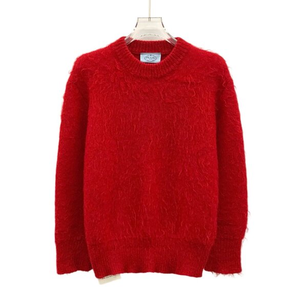 Prada Red Mohair Crewneck Knit Sweater